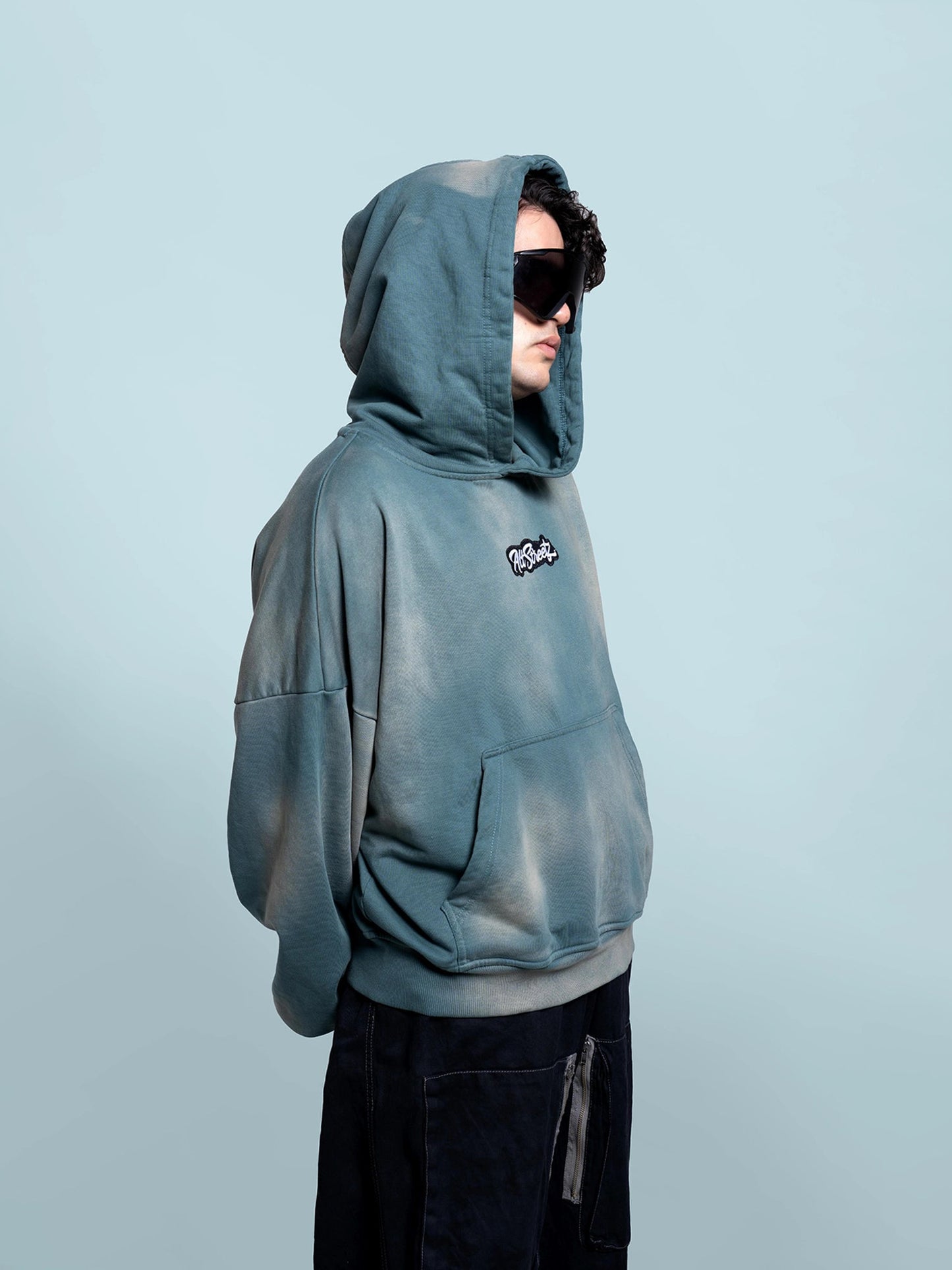 Blue Impact Oversized Acid Washed Hoodie