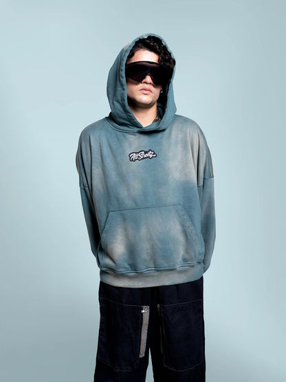 Blue Impact Oversized Acid Washed Hoodie