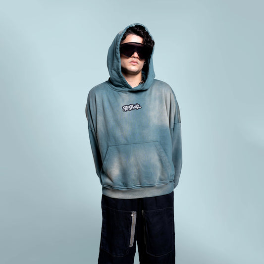 Blue Impact Oversized Acid Washed Hoodie