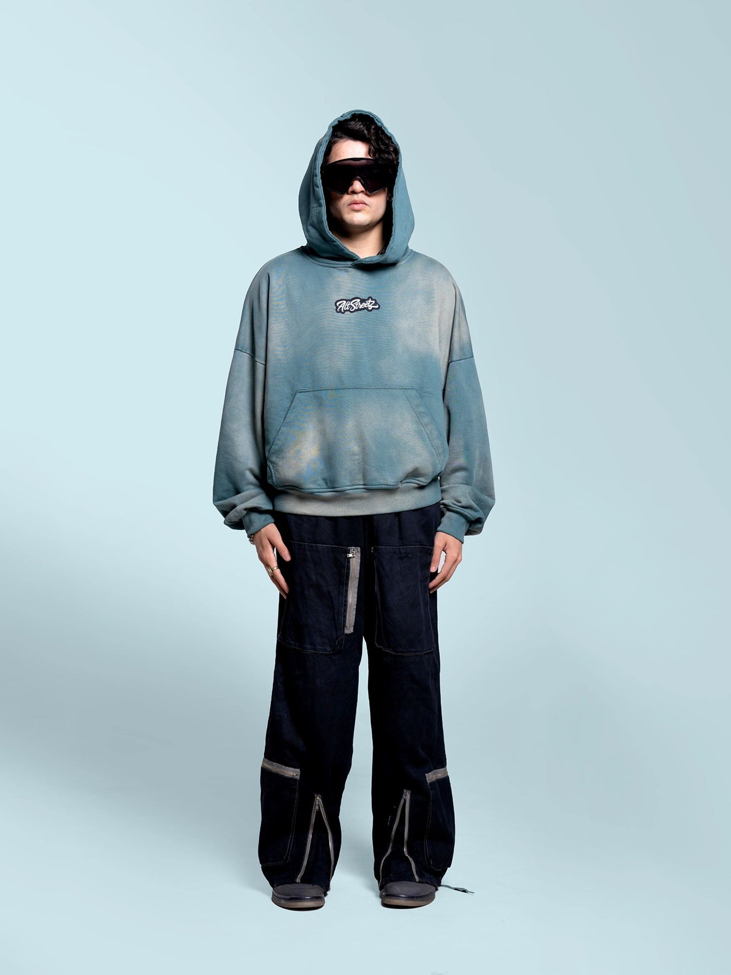 Blue Impact Oversized Acid Washed Hoodie